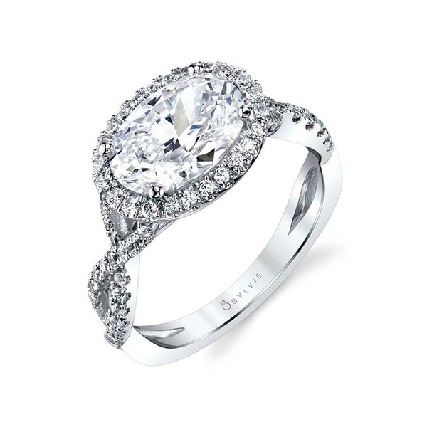 Oval Cut Diamond Spiral Engagement Ring with Halo